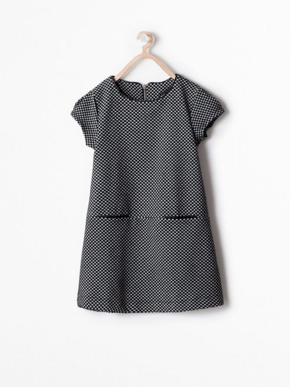 Zara Girls Black and White Checked Shift Dress A-line Cap Sleeve